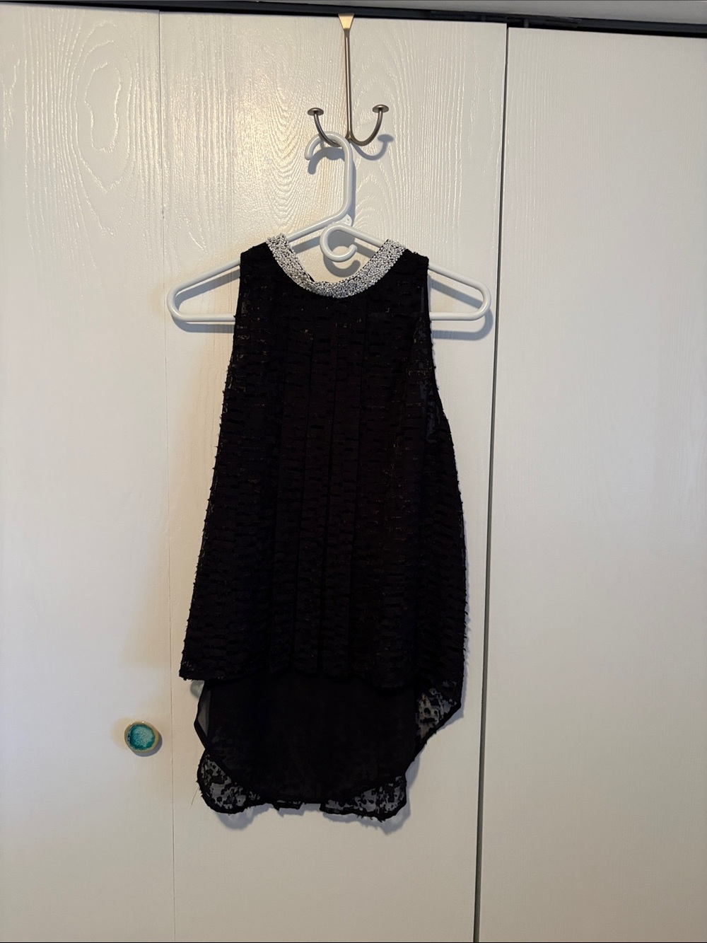 Black Beaded High-Neck Sleeveless Tank Top